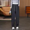 Pantalones de Chándal de Lana Esponjosa de Cintura Alta para Mujer, Colección Primavera/Otoño 2026, Color Gris, Engrosados, Corte Ajustado, Pierna Ancha, Pierna Recta