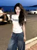 Camiseta Corta Casual de Verano Estilo Coreano de Gama Alta para Viajes al Trabajo Nicho Cuello Redondo para Mujer Ajustada Estilo Chica Caliente Pura Deseo Top Chic