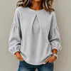 Ropa de mujer transfronteriza europea y americana Amazon tk patchwork manga de farol gofre cuello redondo color liso simple top de manga larga para mujer