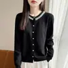 Cardigan de Tricô com Gola de Pérolas Estilo Francês Pequena Fragrância Casaco Cardigan de Tricô Feminino Design de Início de Primavera Macio e Aderente Peça de Roupa Externa Cardigan de Tricô Top