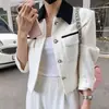 Elegante y con estilo chaqueta de tweed patchwork de moda coreana con mangas largas en un diseño inspirado en Chanel