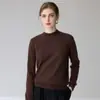 Novo suéter de cashmere de estilo simples para outono, com gola semi-alta, para mulheres, suéter de malha pullover de manga longa, blusa básica simples e delicada
