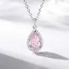 Collar de Plata de Ley S925 Corte Flor de Hielo para Mujer, Diamante Rosa, Diamante de Alto Carbono, Colgante Gota de Agua, Cadena para Clavícula Incrustada con Diamantes Completos, Artículo Popular Transfronterizo