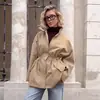 Gabardina Retro Francesa Estilo Old Money con Cordón para Mujer Moda Otoño e Invierno 2026 Abrigo Chaqueta de Longitud Media con Cinturón Color Caqui