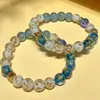 Pulseira de vidro com pontilhados dourados, azul e branco, estilo oceano fresco, estilo nacional, novo estilo chinês, pulseira redonda de contas para mulheres