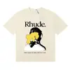 2025 Verão Masculino Rhude High Street Estampado Respirável Manga Curta Marca de Moda Camiseta de Manga Curta Pulôver Verão