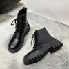Botas Martin para mujer 2023 nuevas primavera y otoño planas retro con cordones tobilleras punta redonda botas Martin zapatos para las cuatro estaciones
