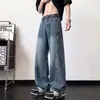 Calça Jeans Scythe Lavada para Homens, Nova Calça Masculina Estilo Americano Outono 2026, Calça de Perna Larga Reta Solta da Moda