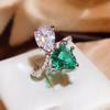 Anillo abierto en forma de corazón con diamantes rosas de nicho, de lujo, ligero y moderno, con incrustaciones de diamantes de alto carbono en color de contraste, para mujer.