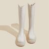 Botas Botas Femininas 2024 Novas Outono e Inverno Sola Grossa Forradas com Lã Meia-Panturrilha Botas Altas Botas de Cavaleiro Botas Pequenas