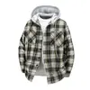 La nueva colección de otoño presenta camisa de manga larga con capucha a cuadros para hombre, top moderno y a la moda con doble bolsillo, chaqueta camisa para hombre
