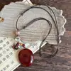Collar Trenzado de Cuerda con Perlas de Piedra Natural para Mujer, Cadena para Clavícula de Piedra Ojo de Tigre Estilo Chino Nuevo Vintage, Accesorio Largo Colgante para el Cuello con Manchas