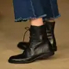 Botas Martin para Mujer 2026 Invierno Nuevo Estilo Más Terciopelo Retro Estilo Británico Tacón Bajo Piel Suave Con Cordones Suela Plana Botines Cortos para Mujer
