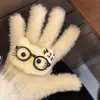 Luvas de Pelúcia Quentes Tricotadas de Cinco Dedos com Gatinho de Strass para Mulheres no Inverno, Versáteis à Prova de Frio e Vento para Ciclismo, Aconchegantes