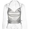 Moda de Verão Feminina Transfronteiriça Europeia e Americana 2026 Blusa Regata de Gola Alta Color Block Sem Mangas Slim Fit Costas Nuas para Mulheres