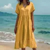 Moda Femenina Transfronteriza Europea y Americana Nueva para Primavera/Verano 2026 Vestido Elegante de Color Sólido con Mangas Cortas y Fruncidos para Sitios Independientes de Amazon