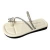 Sandálias Prateadas Francesas com Strass nos Dedos para Mulheres 2025 Novo Look de Verão Estilo Fada Vestido Sapatos Planos para Praia