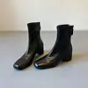 Versão em couro~6CM de elevação interna couro genuíno bico quadrado tornozelo elástico botas para mulheres 2026 novas versáteis finas botas Botas Martin
