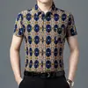 Camisa de Manga Corta de Verano para Transmisión en Vivo Ropa para Padre de Hombre Camisa Floral Casual de Seda Helada para Hombre Camisa de Manga Corta con Bolsillo Real para Hombre