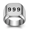 Anillo liso cuadrado de 18 mm transfronterizo europeo y americano con números de la suerte grabados a láser 000-999, anillo vintage para hombre al por mayor