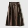 Falda de Cuero PU Color Café Retro Francés de Cintura Alta con Efecto Adelgazante para Mujer 2026 Otoño Nuevo Estilo Falda Elegante de Gama Alta en Línea A