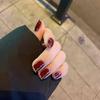 Parches de Uñas Postizas, Parches de Uñas Borgoña Rubí, Piezas de Arte de Uñas Cortas Acabadas, Uñas de Cristal Removibles y Usables