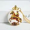 Reloj de Bolsillo de Caballo Pintado Color Oro, Reloj de Bolsillo Clásico Nostálgico con Patrón, Se Puede Imprimir para Regalo, Reloj de Cuarzo para Hombres y Mujeres, Venta al por Mayor de Fábrica