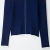 Chaqueta de punto acanalado elástica ajustada de cuello semi-alto a la moda y sencilla, cárdigan versátil de otoño con cremallera ajustado para mujer