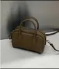 Mini bolsa de bowling de nicho estilo coreano, couro bovino macio de camada superior, textura de lichia, bolsa pequena de mão, simples e versátil, couro genuíno de ombro cruzado