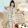 Ins Estilo Coreano Simples Urso Cinza Autodepreciativo Conjunto Novo de Três Peças Verão 2025 Pijama de Manga Curta, Shorts e Calça Longa para Mulheres