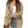 Outono/Inverno 2026 Amazon Comércio Exterior Feminino Manga Longa Manga Lanterna Cor Sólida Tricô Solto Cardigã Suéter de Tricô Grosso para Mulheres