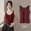 Chaleco cálido, top sin costuras para otoño e invierno, top térmico de encaje con cuello en V y copas fijas, diseñado para cubrir los laterales del busto, top de capa base para mujer