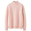 Suéter quente de cashmere feminino para outono e inverno, gola semimédia, camada base espessa, confortável, macio, amigo da pele, manga longa, pulôver, caimento solto