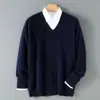 Amazon Otoño/Invierno Suéter de Punto Casual para Hombre con Cuello en V 100% Lana Pura