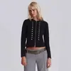 Sudadera de Mujer Estilo Nuevo 2026 Europea y Americana Transfronteriza, Corte Ajustado, Ceñida a la Cintura, Corta, Cropped, Sexy, Chaqueta Sudadera con Decoración Metálica
