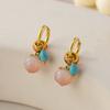 Pendientes Chinos Originales Estilo Nuevo Cristal Rosa Hebilla de Oreja Melocotón Turquesa Retro Pendientes de Esmalte Exquisitos de Alta Calidad para Mujer