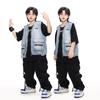 Roupas de Moda Infantil Hip-hop Conjunto de Colete Jeans Solto Retrô Fantasia de Performance de Dança Hip-hop para Meninos e Meninas