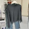 Camiseta Base de Patchwork de Encaje~ Suéter de Estilo Suave para Principios de Primavera con Camiseta de Manga Larga Recta Elástica Adelgazante para Mujer