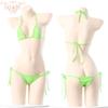 Conjunto Sexy Estilo Japonês Alça Ultra-Fina Lingerie Sexy Biquíni de Três Peças Sutiã com Cadarço Tanga