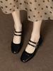 Zapatos Mary Jane de una sola capa con tacón grueso y punta cuadrada y hebilla de boca baja para mujer, estilo retro francés plateado, primavera y otoño 2023
