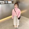 Suéter de una pieza para niños y niñas con forro polar de terciopelo, grueso, estilo occidental, moda, cuello alto, visón, infantil, invierno, camiseta base para mujer