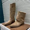 Botas Western Dobráveis Duas Vias Cor Melanóide Femininas 2026 Outono Novo Salto Grosso Fosco Botas Longas Retro Botas Femininas Empilhadas