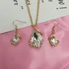 Brincos e Colar de Cristal Austríaco Zircônia Coração Gota d'Água Europeu e Americano Conjunto de Joias de Noiva Decorações para Mulheres