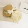 Sombrero de Sol con Cinta de Encaje para Familia Sombrero de Paja de Verano Copa Plana Parasol para Adultos Transpirable Tejido con Lazo Sombrero de Pescador