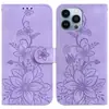 Funda de cuero para teléfono móvil con relieve de lirio de comercio exterior para iPhone 15 Pro Max, funda protectora tipo billetera flip para Apple 14