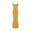 Elegante Vestido Camisola Amarillo sin Mangas de Estilo Francés para Mujer, Verano Ajustado a la Cintura Bodycon Cola de Pez Largo