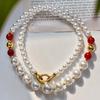 Guofeng Maillard Vintage Strong Light Artificial Crystal Pearl Natural Carbonulcedony Mixed Wear Colar Clavícula Corrente
