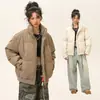 Chaqueta Corta de Algodón Color Ámbar con Cuello Alto para Hombres y Mujeres, Nueva Chaqueta de Invierno Tendencia de Marca Color Sólido con Acabado de Alta Gama, Chaqueta Acolchada Cálida para Mujeres