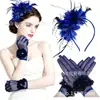 Amazon Diadema de Novia Flor Té Fiesta Boda Guantes Vestido de Noche Vestido de Boda Diadema de Plumas y Flores Set