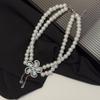 Traer para Conocer al Novio ~ Collar de Mariposa Apilado de Doble Capa de Perlas para Mujer Cadena de Clavícula Estilo Hada Lujo Ligero Accesorios